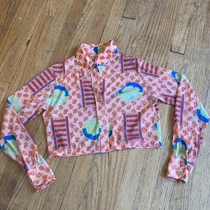 70s Retro Reworked Long-Sleeve Crop Top
